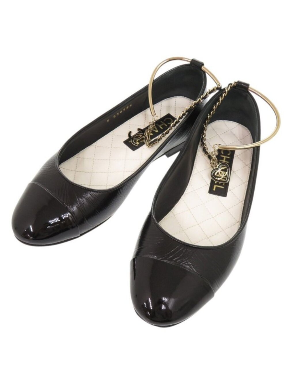 Chanel CC Logo Calfskin Patent Black Ballet Shoes Flats